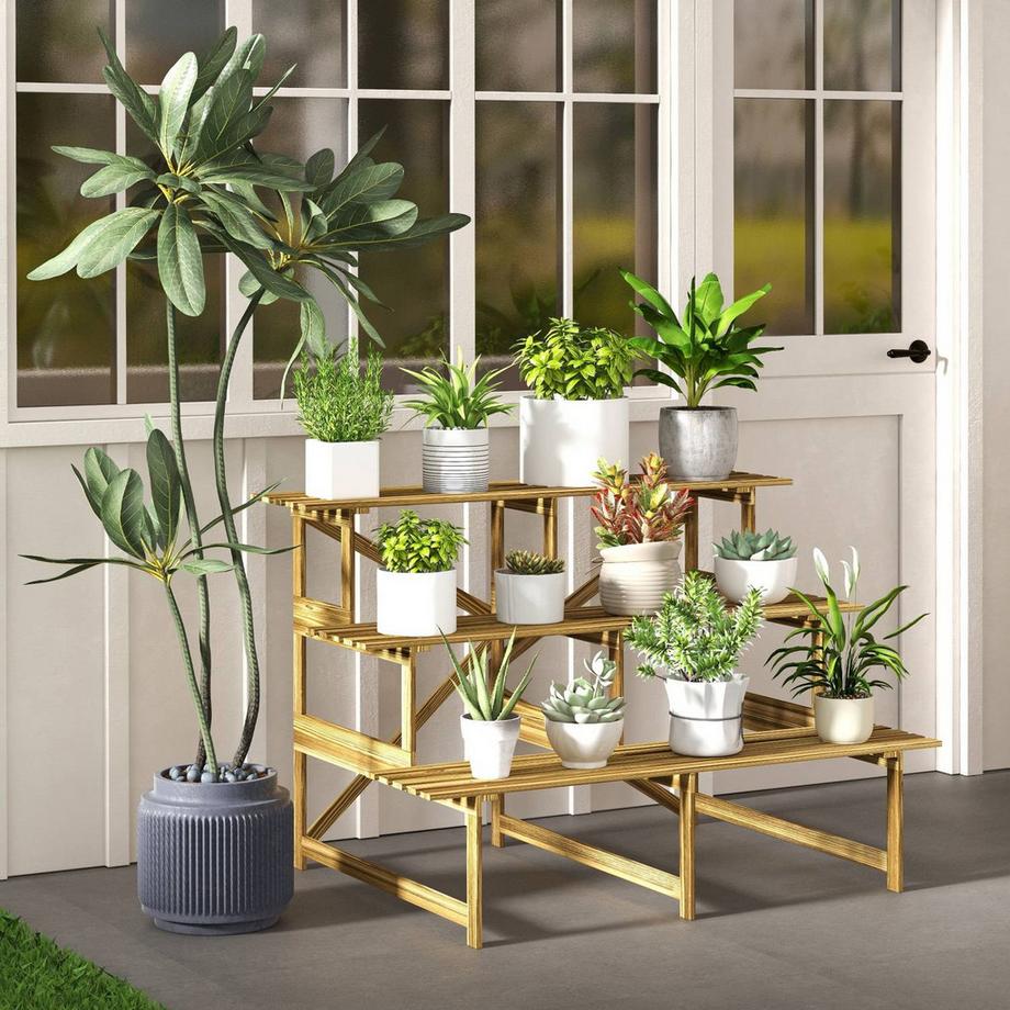 Northio Etagère à fleurs pour escaliers à plantes 3 marches en bois de sapin 120x80x78cm pour jardin, balcon et terrasse  