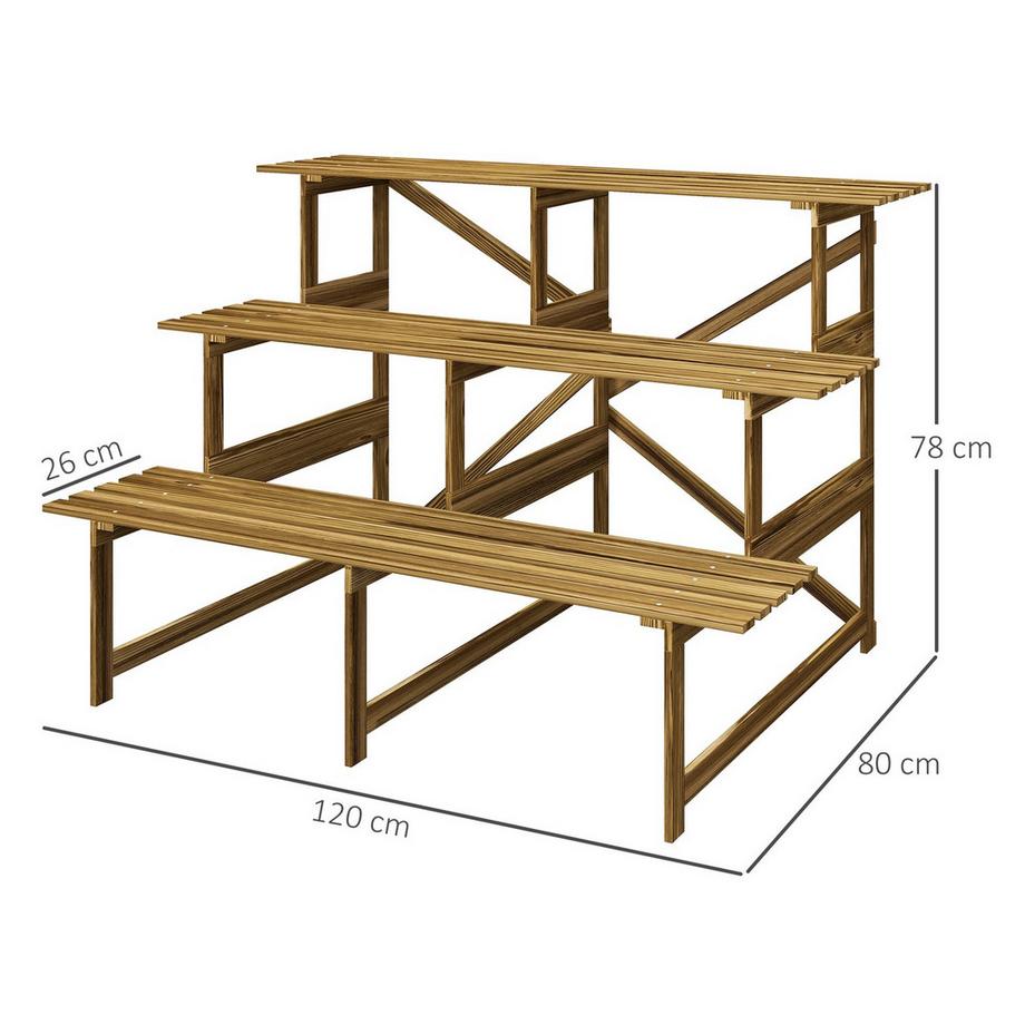 Northio Etagère à fleurs pour escaliers à plantes 3 marches en bois de sapin 120x80x78cm pour jardin, balcon et terrasse  