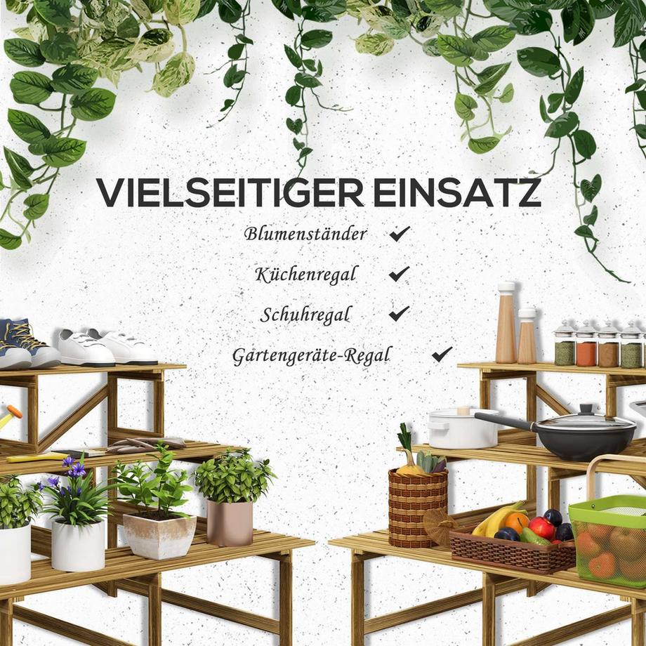 Northio Etagère à fleurs pour escaliers à plantes 3 marches en bois de sapin 120x80x78cm pour jardin, balcon et terrasse  