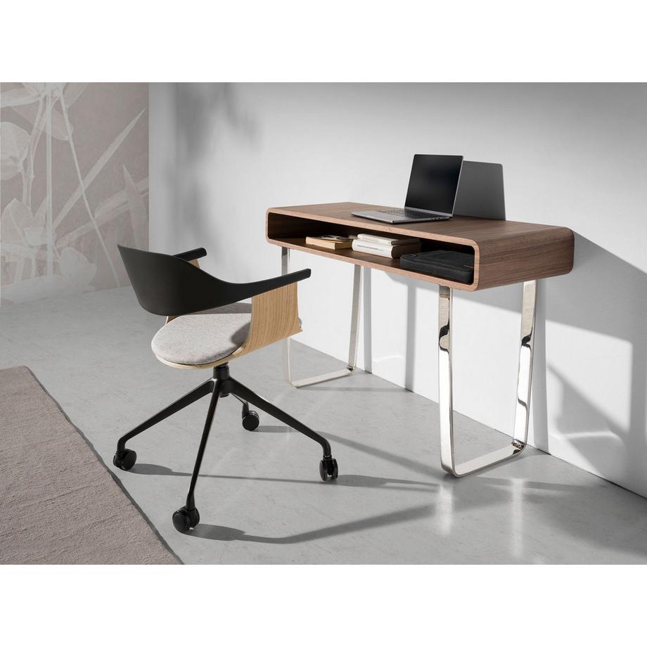 ANGEL CERDA  Rechteckiger Konsolentisch aus Nussbaum und verchromtem Stahl 