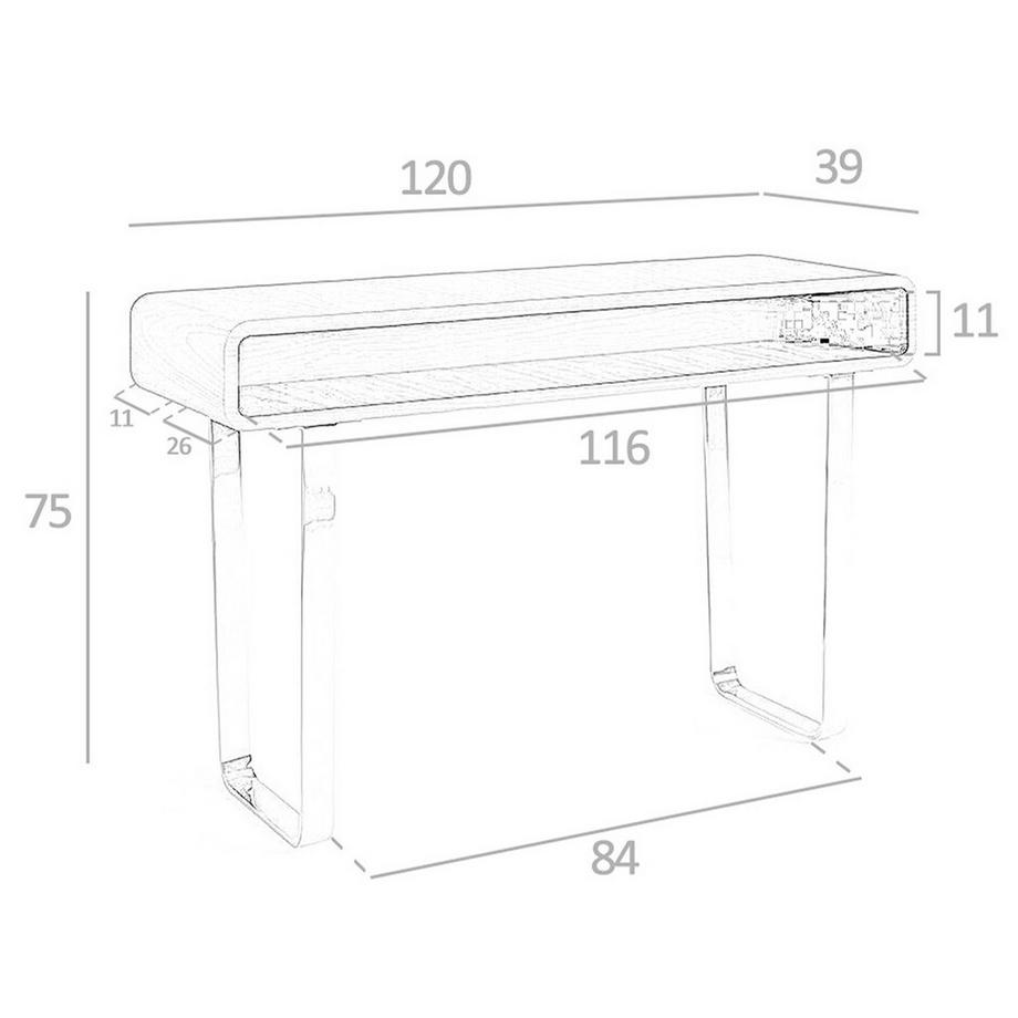 ANGEL CERDA  Rechteckiger Konsolentisch aus Nussbaum und verchromtem Stahl 