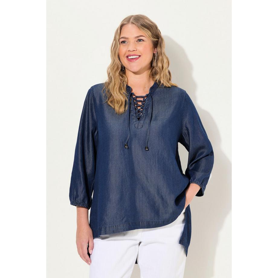 Ulla Popken Tunique Lyocell Aspect Jean Col Tunique Manches 3/4  