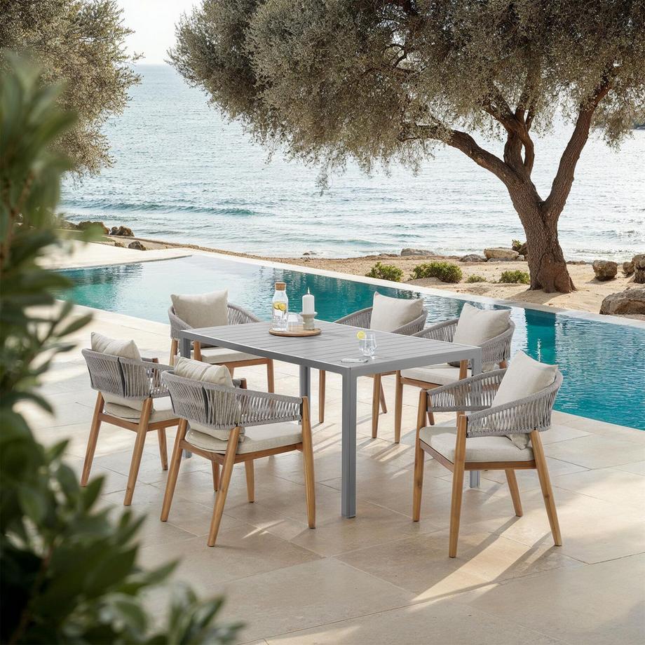 Tectake Chaise de jardin MANACOR Bois d'acacia lasuré et résistant aux intempéries  