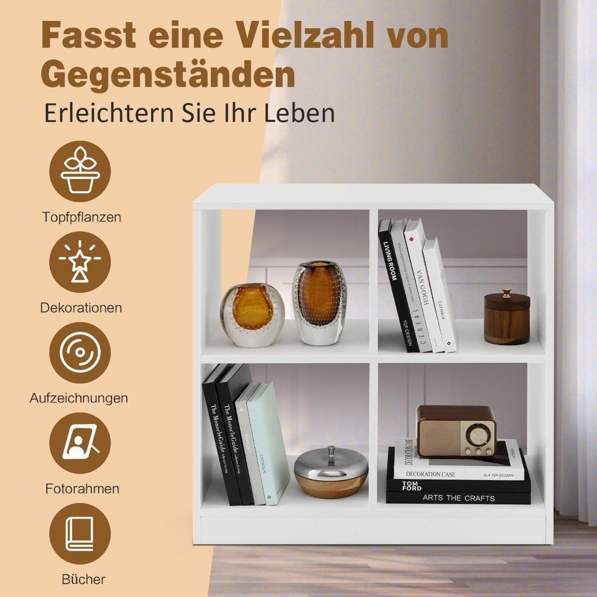 Northix Bibliothèque en bois avec étagère cubique à 4 compartiments et protection anti-basculement 73 x 33 x 73 cm blanc  