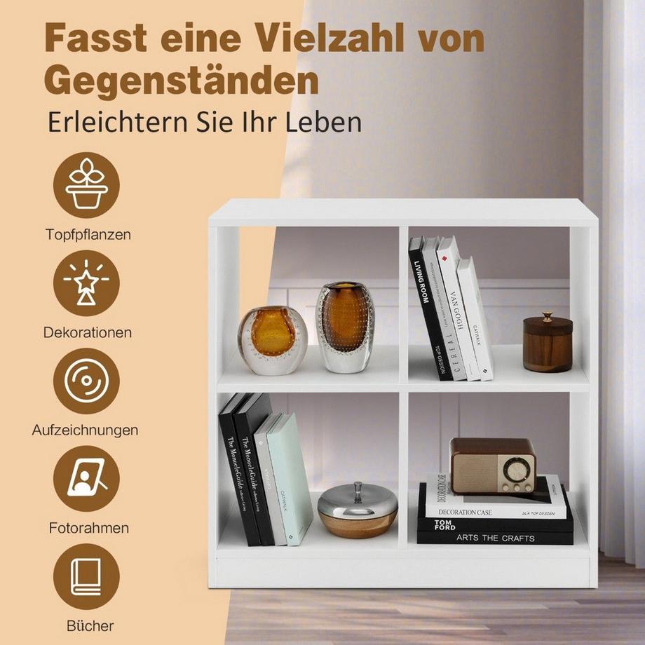 Northix Bibliothèque en bois avec étagère cubique à 4 compartiments et protection anti-basculement 73 x 33 x 73 cm blanc  