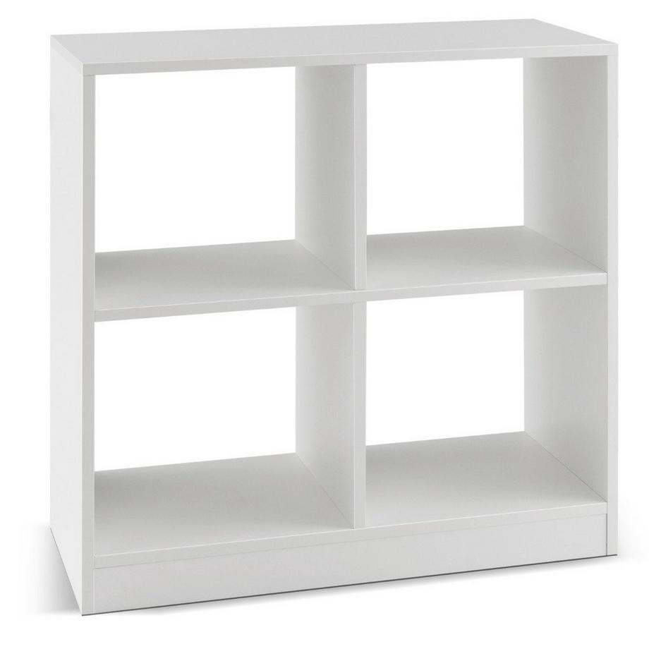 Northix Bibliothèque en bois avec étagère cubique à 4 compartiments et protection anti-basculement 73 x 33 x 73 cm blanc  