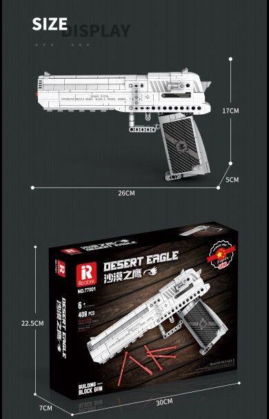 Reobrix      Desert Eagle Pistole   Teile: 408       Reobrix 77001       kompatibel mit den Standardsteinen des Marktführers       Versand in Originalverpackung und mit gedruckter Anleitung.                                            