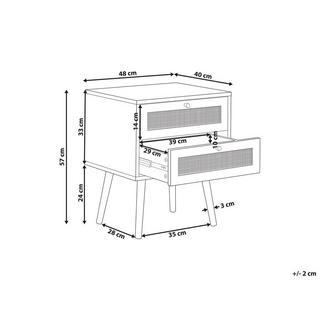 Beliani Table de nuit à 2 tiroirs en Rotin Boho PEROTE  