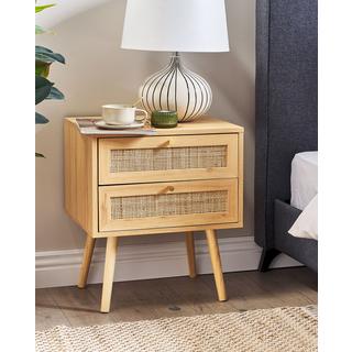 Beliani Table de nuit à 2 tiroirs en Rotin Boho PEROTE  