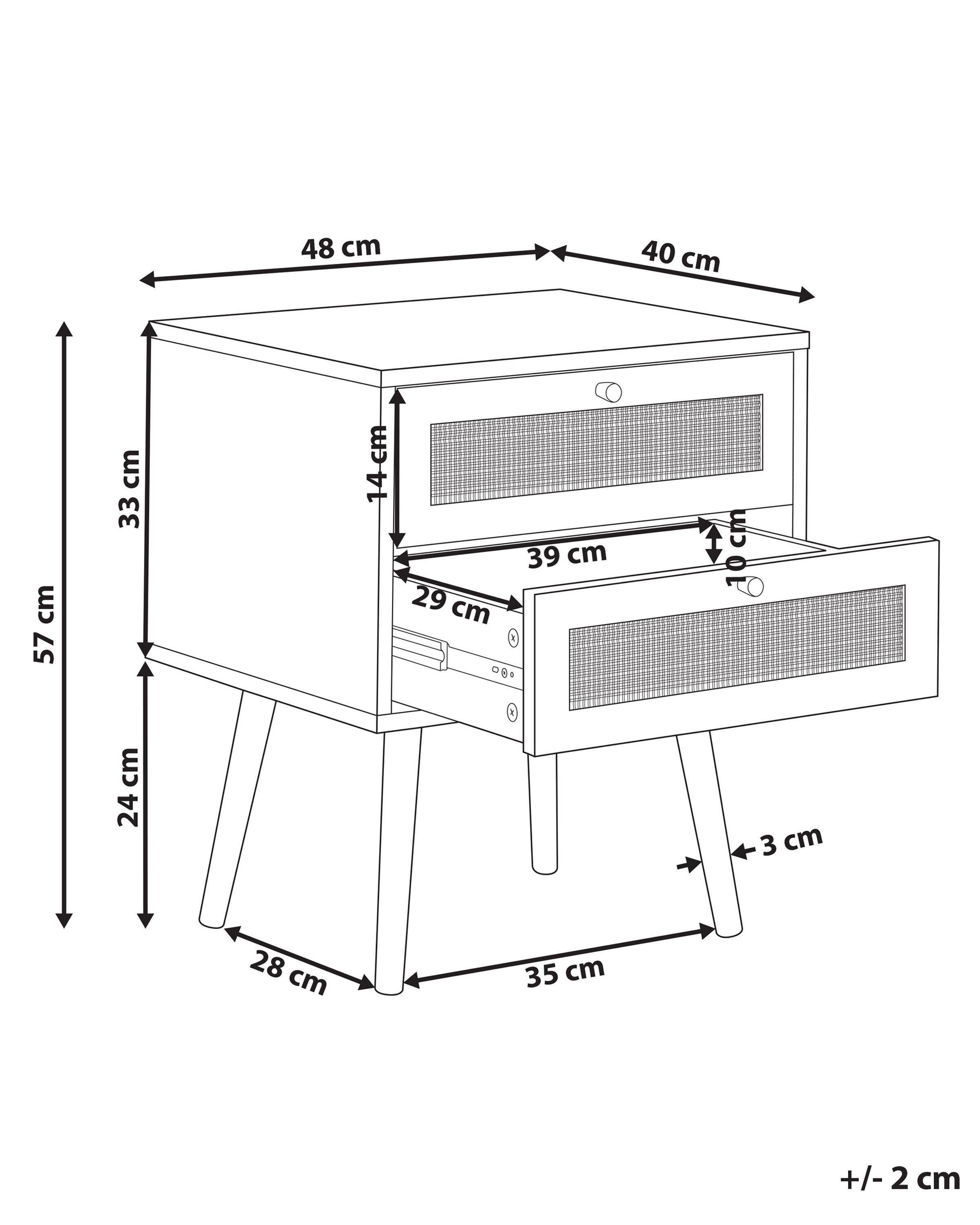 Beliani Table de nuit à 2 tiroirs en Rotin Boho PEROTE  