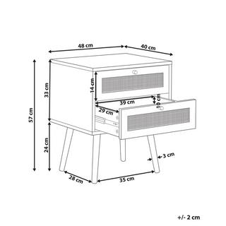 Beliani Nachttisch mit 2 Schubladen aus Rattan Boho PEROTE  