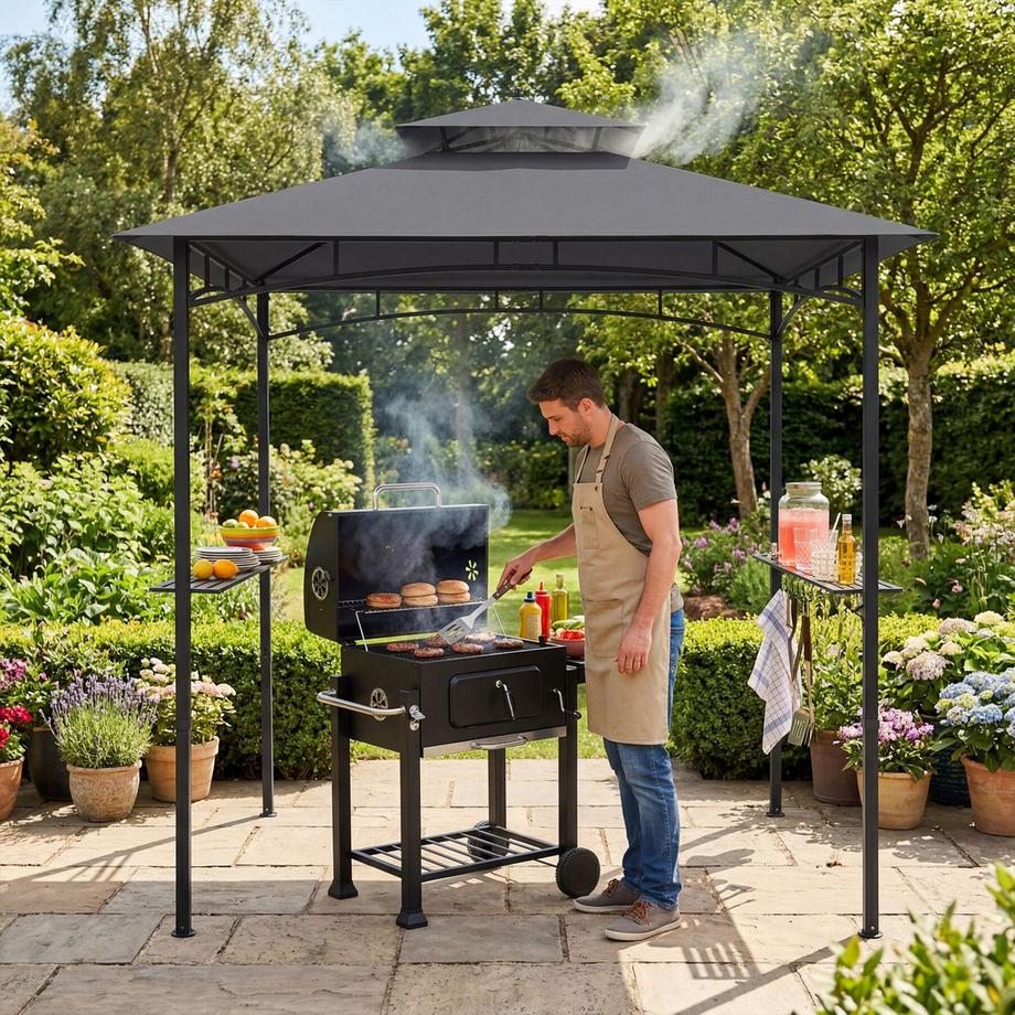 Tectake Grillpavillon Maracaibo wetterfest mit UV-Schutz Doppeldachsystem, Flaschenöffner am Gestell  