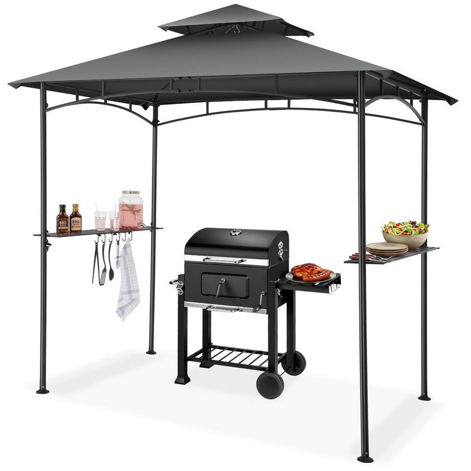 Grillpavillon Maracaibo wetterfest mit UV-Schutz Doppeldachsystem, Flaschenöffner am Gestell