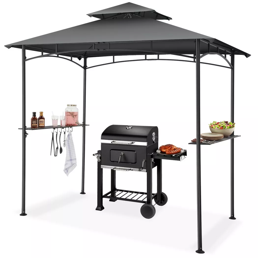 Tectake - Pavillon avec barbecue Maracaibo Pavillon résistant aux intempéries et protection UV pour barbecue extérieur, 240 cm, Anthracite