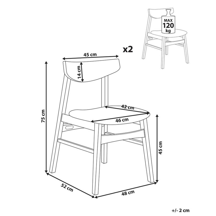 Beliani Set di 2 sedie da pranzo en Legno di caucciù Minimalista SMILEY  