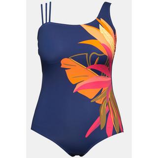 Ulla Popken  Maillot de bain avec bonnets souples. Imprimé feuilles. Bretelle triple. Matières recyclées. 