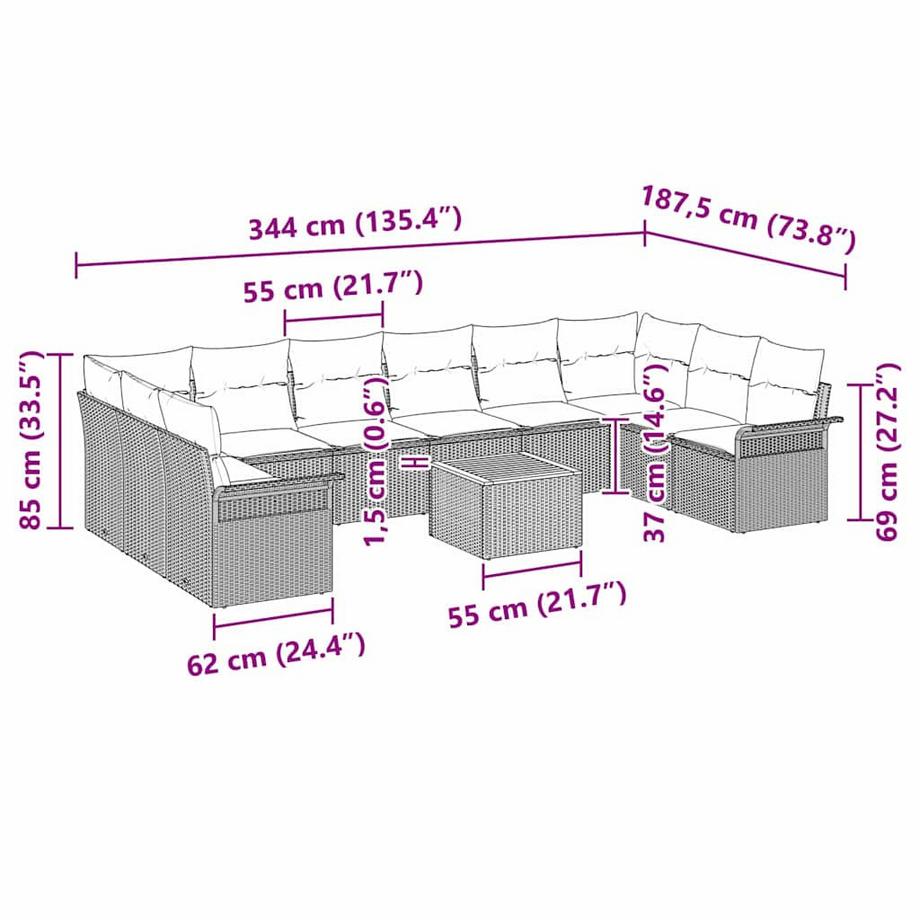 VidaXL Ensemble de canapé de jardin poly rattan  