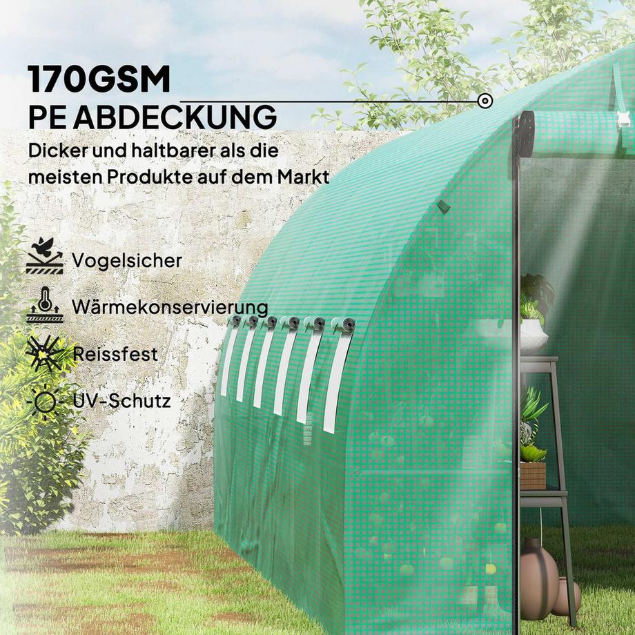 Northio Gewächshaus ca. 6 x 3 x 2 m Foliengewächshaus mit 12 Fenster, Rolltür, Aufrollbar Seitenwänden, UV-beständiger Folientunnel, Winterfest Tomatenhaus mit Erdanker, Grün Aosom  