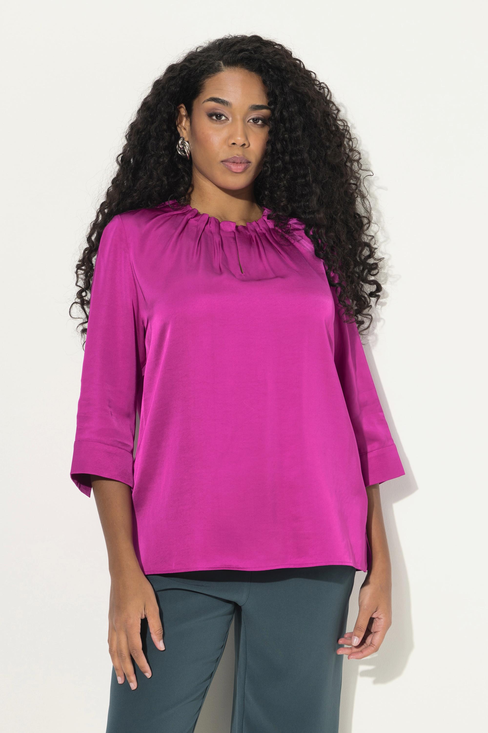 Ulla Popken  Blouse avec décolleté froncé, manches 3/4 