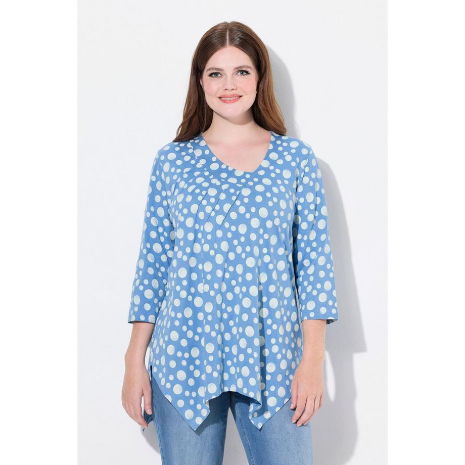Ulla Popken Shirt Zipfelsaum V-Ausschnitt 3/4-Arm Biobaumwolle  