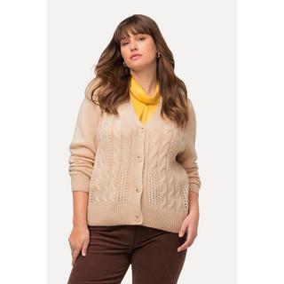 Ulla Popken  Cardigan à col V et patte de boutonnage, motif torsadé 