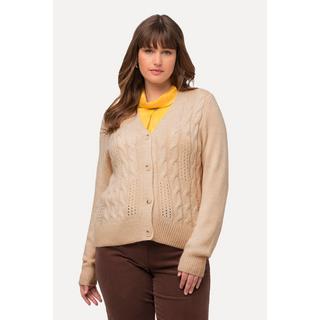 Ulla Popken  Cardigan con maglia intrecciata, scollatura a V e abbottonatura 