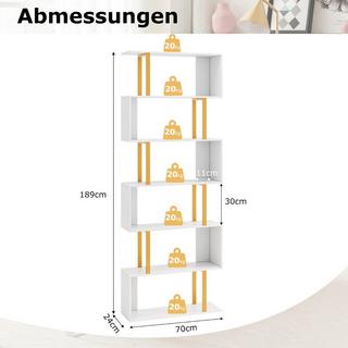 B2X S-förmiges Bücherregal mit 6 Ebenen Standregal Raumteiler Aufbewahrungsregal 70 x 24 x 189 cm  
