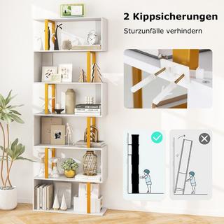 B2X S-förmiges Bücherregal mit 6 Ebenen Standregal Raumteiler Aufbewahrungsregal 70 x 24 x 189 cm  