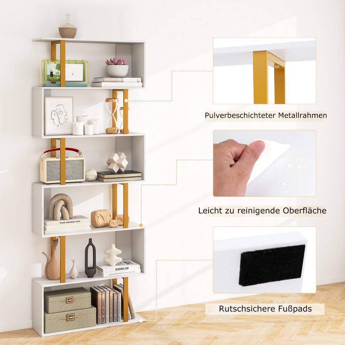 B2X S-förmiges Bücherregal mit 6 Ebenen Standregal Raumteiler Aufbewahrungsregal 70 x 24 x 189 cm  