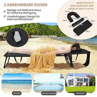 Northix Chaise longue pliante avec ouverture pour le visage, 3 coussins et dossier réglable en 5 directions, noir  