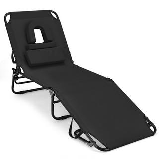 Northix Chaise longue pliante avec ouverture pour le visage, 3 coussins et dossier réglable en 5 directions, noir  
