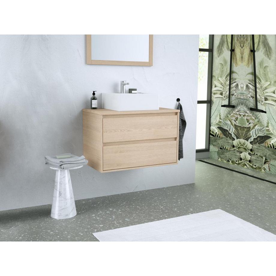 Vente-unique Waschbeckenunterschrank hängend mit Aufsatzwaschbecken & Spiegel - 80 cm - Eichenholzfurnier - MILIPAM  
