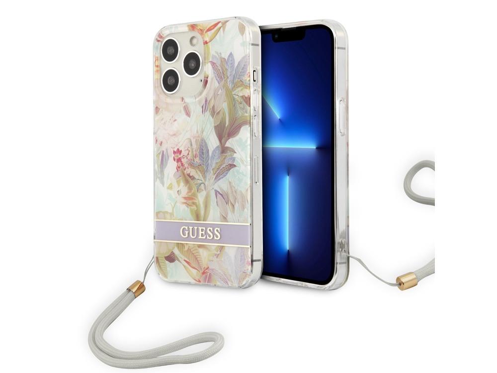 GUESS  Coque iPhone 13 Pro Flowers avec lanière 