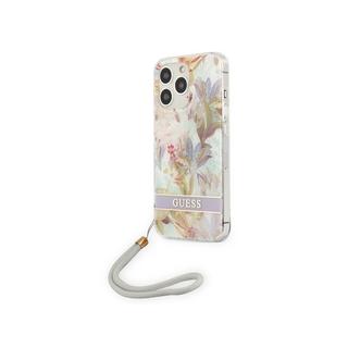 GUESS  Coque iPhone 13 Pro Flowers avec lanière 