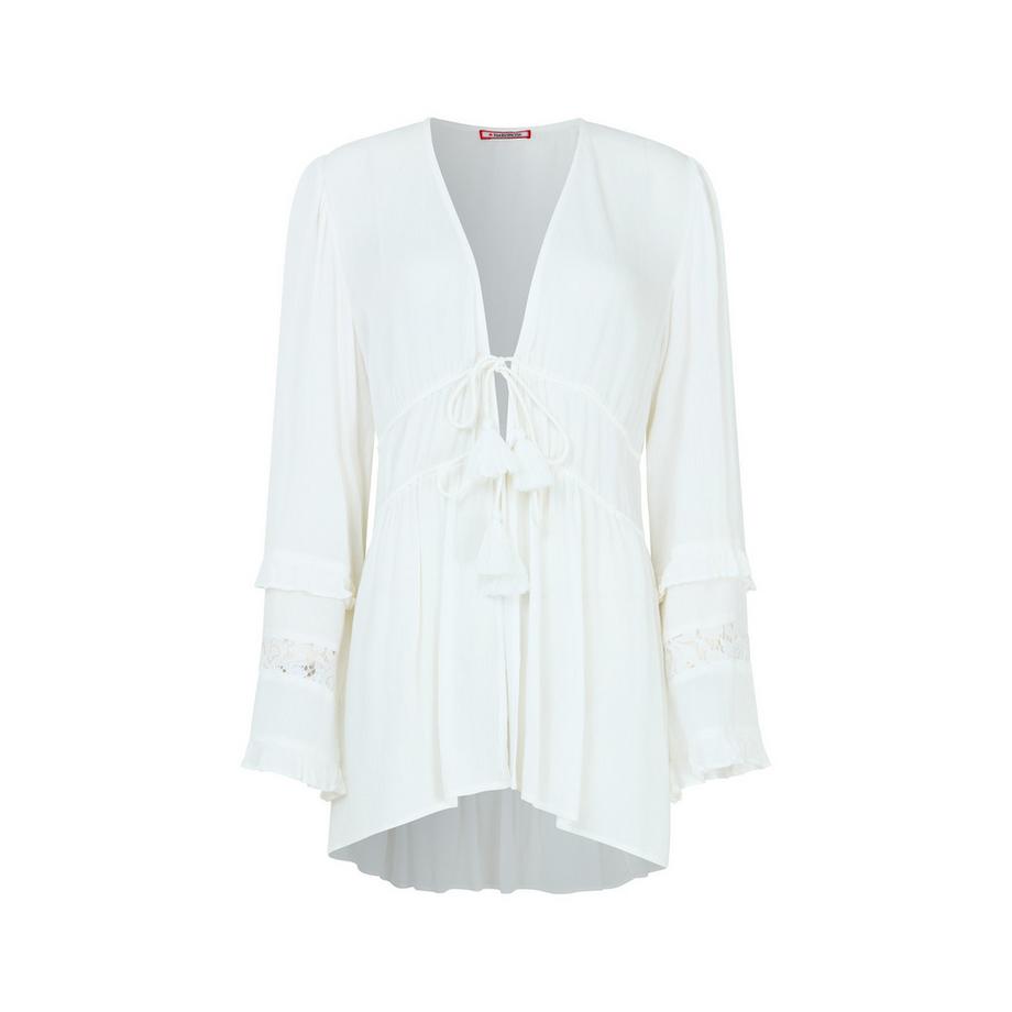 Joe Browns Blouse Cache-Maillot Transparente avec Manches Évasées et Lien à Pampilles  