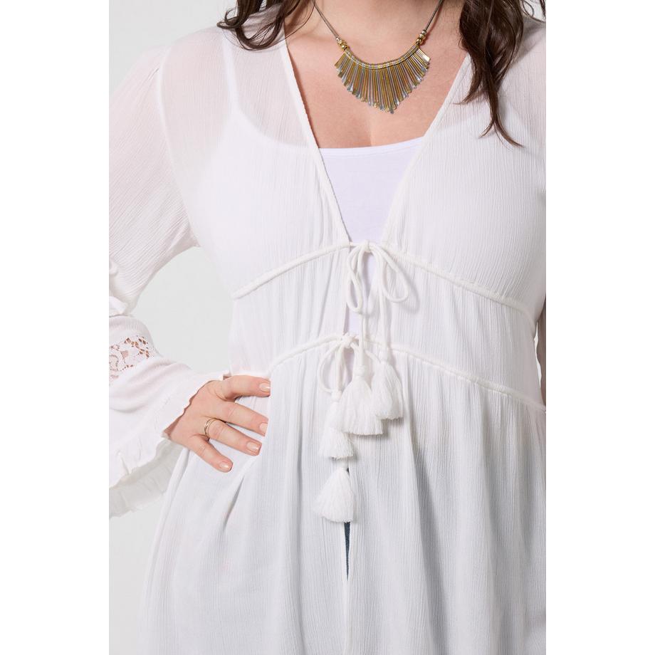 Joe Browns Blouse Cache-Maillot Transparente avec Manches Évasées et Lien à Pampilles  