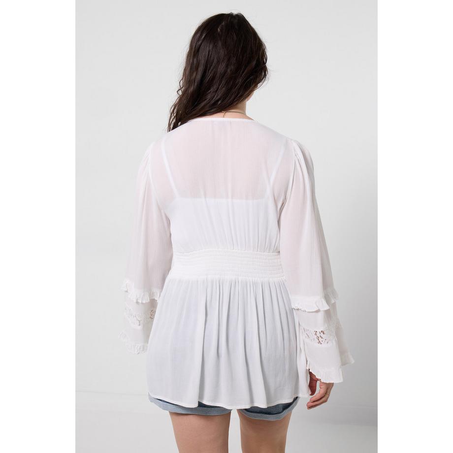 Joe Browns Blouse Cache-Maillot Transparente avec Manches Évasées et Lien à Pampilles  