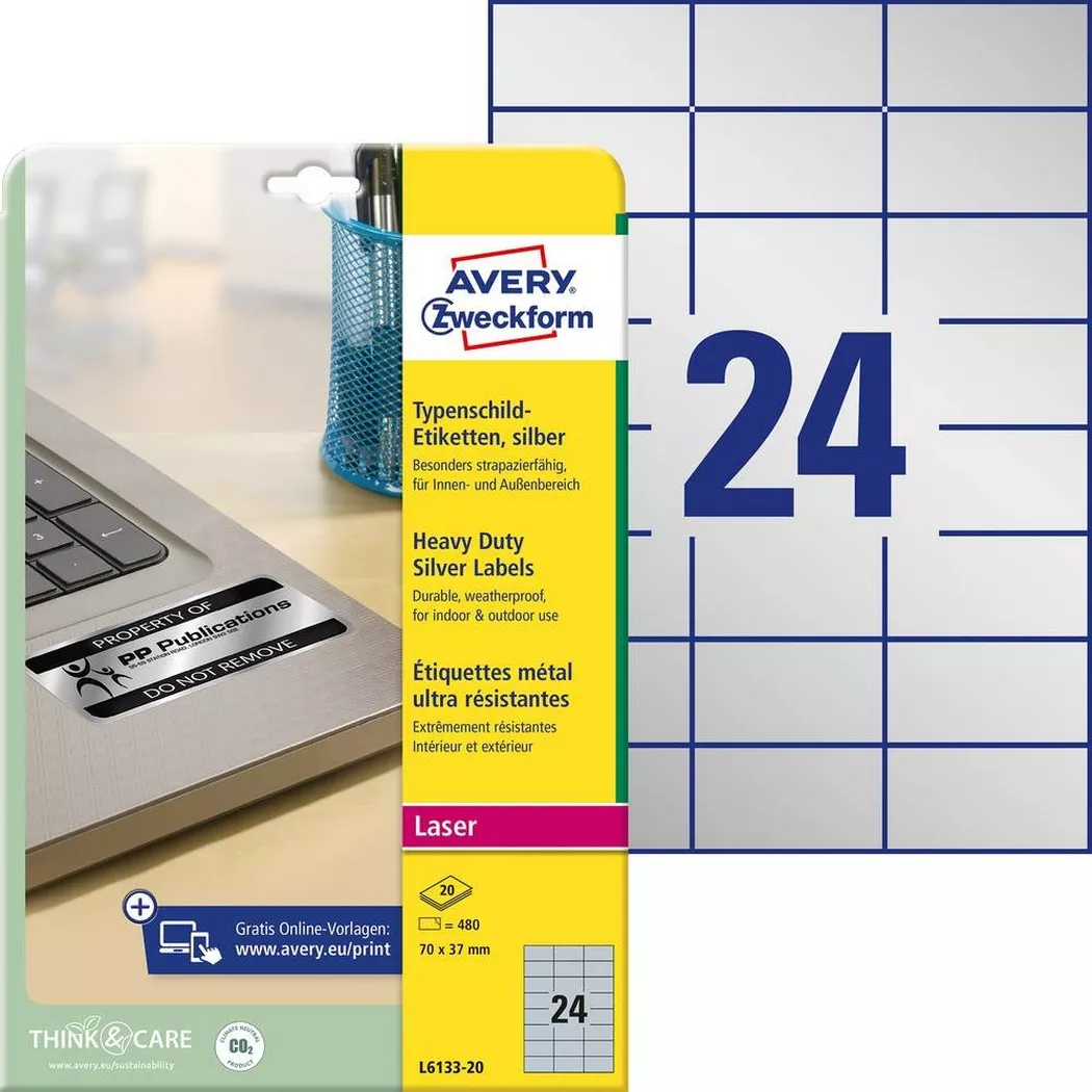 Avery-Zweckform – AVERY ZWECKFORM Etiketten Typenschild, 70x37mm, One Size, Silber
