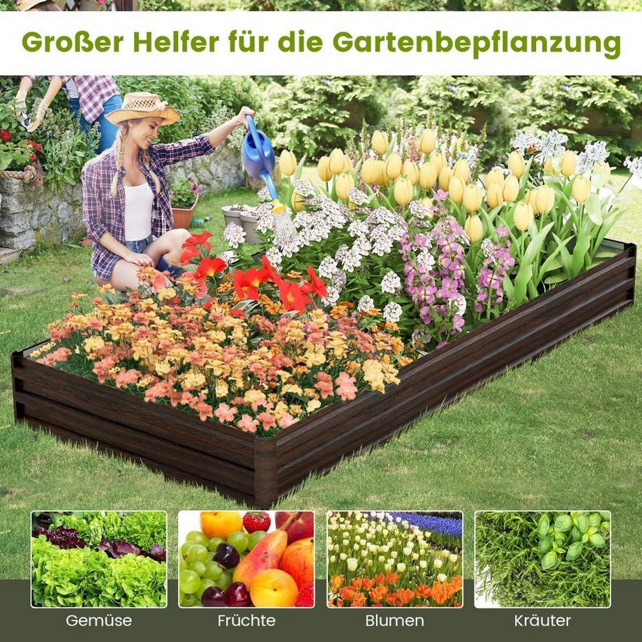 Northix Metall Hochbeet mit Verstärkter Halterung & Offener Basis Kräuterbeet 240 x 120 x 30 cm  