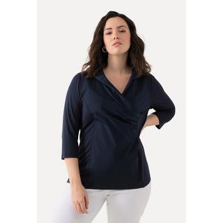 Ulla Popken  Blouse collection Classic, décolleté en V et manches 3/4, col en taffetas 