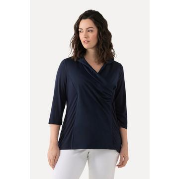 Blouse collection Classic, décolleté en V et manches 3/4, col en taffetas