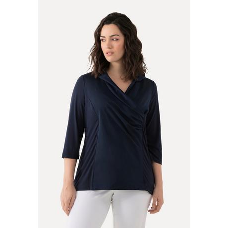 Ulla Popken  Blouse collection Classic, décolleté en V et manches 3/4, col en taffetas 