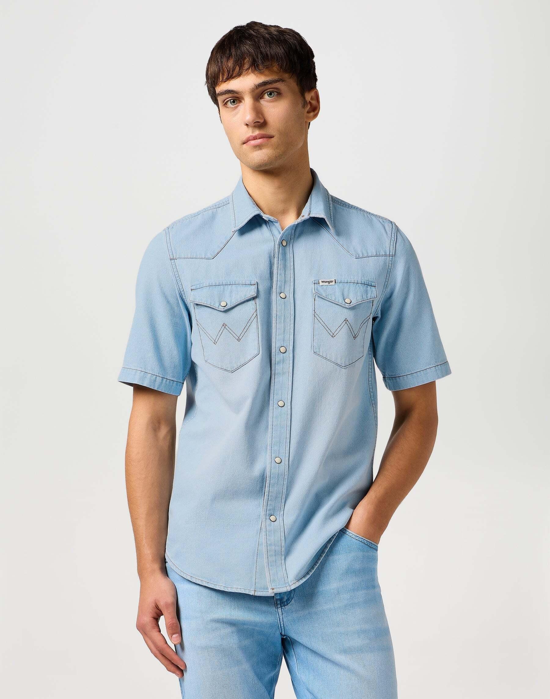 Wrangler Camicia Denim Western Maniche Corte  