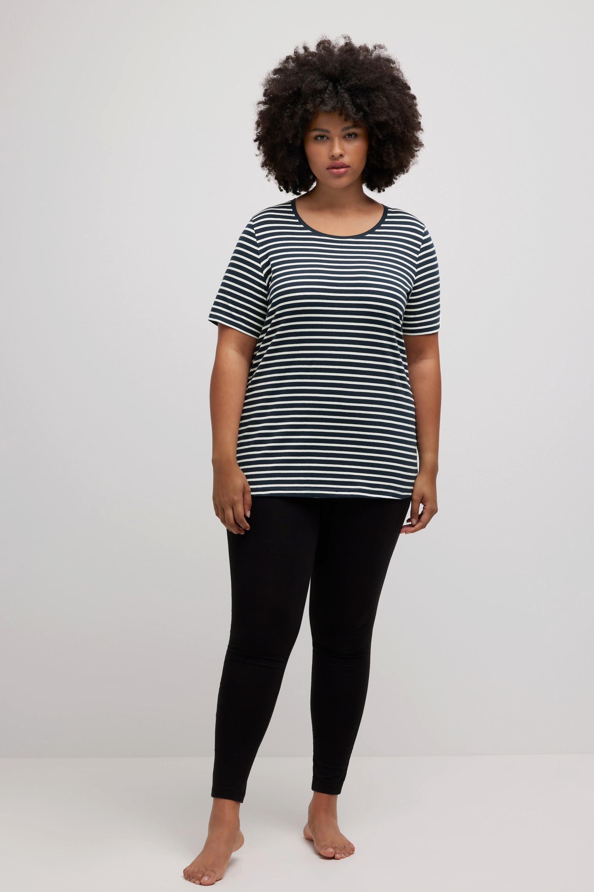 Ulla Popken Maglia pigiama a righe scollo rotondo mezze maniche  