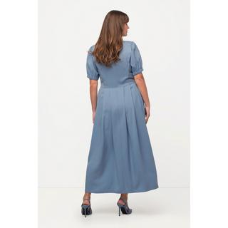 Ulla Popken  Abito midi con tencel, effetto jeans, scollo a girocollo e mezze maniche a sbuffo 