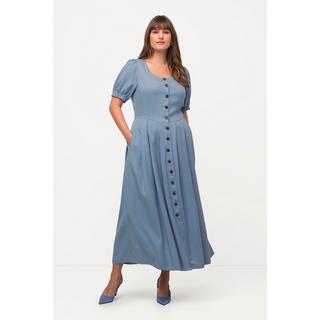 Ulla Popken  Abito midi con tencel, effetto jeans, scollo a girocollo e mezze maniche a sbuffo 