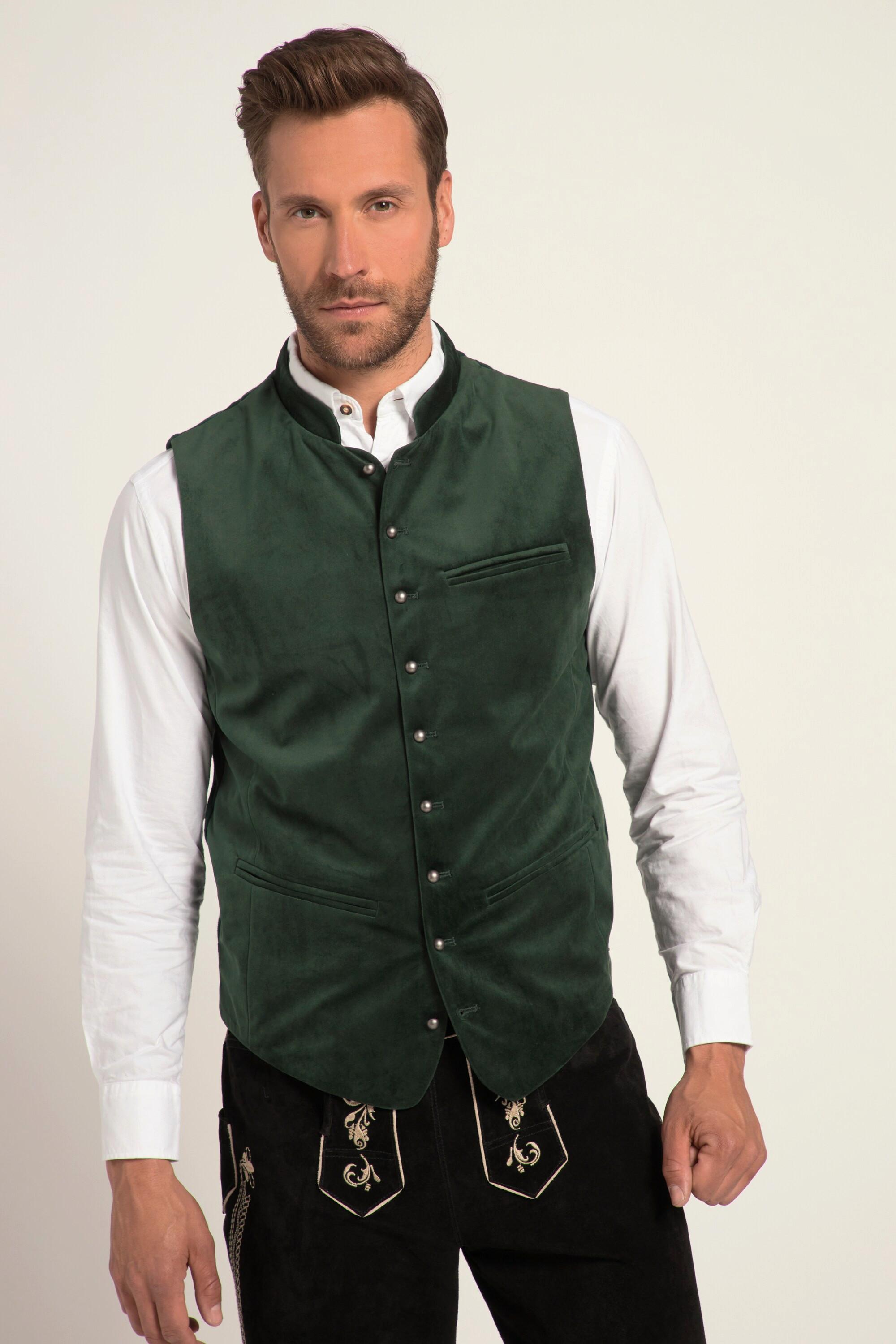 JP1880  Gilet in tradizionale stile Tracht con velluto, collo alto e retro in maglia, fino alla tg. 70 