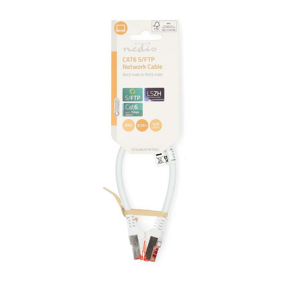 Nedis  Cavo di rete CAT6 | RJ45 maschio | RJ45 maschio | S/FTP | 0,25 mt | Rotondo | LSZH | Bianco | Etichetta 