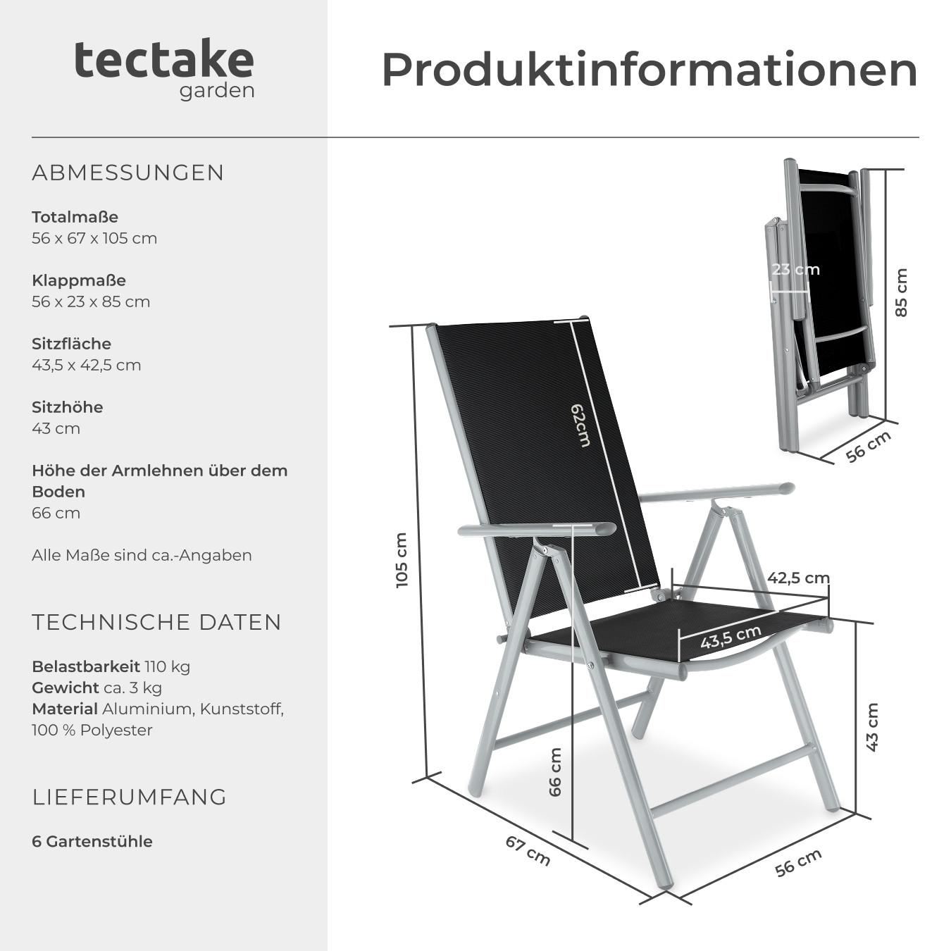 Tectake 6 Aluminium Gartenstühle  
