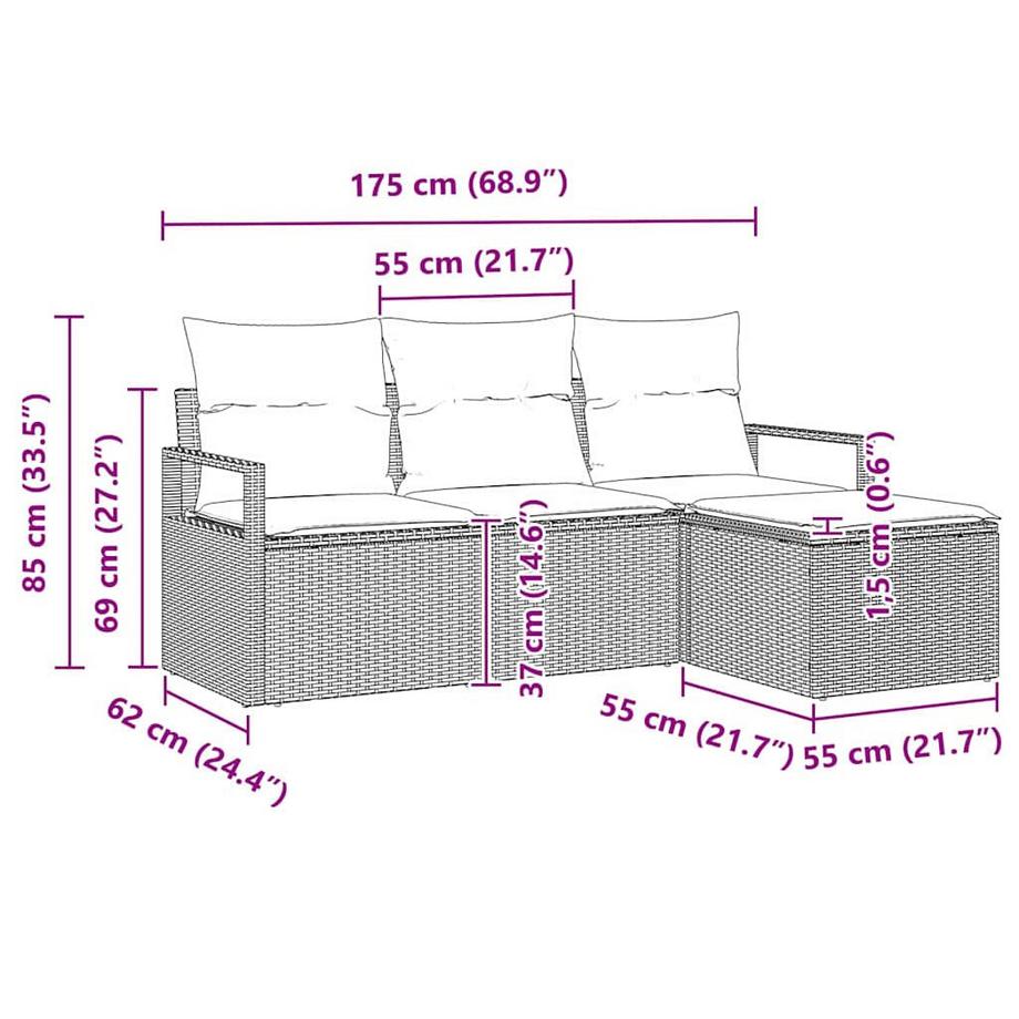 VidaXL Canapé de jardin poly rattan  